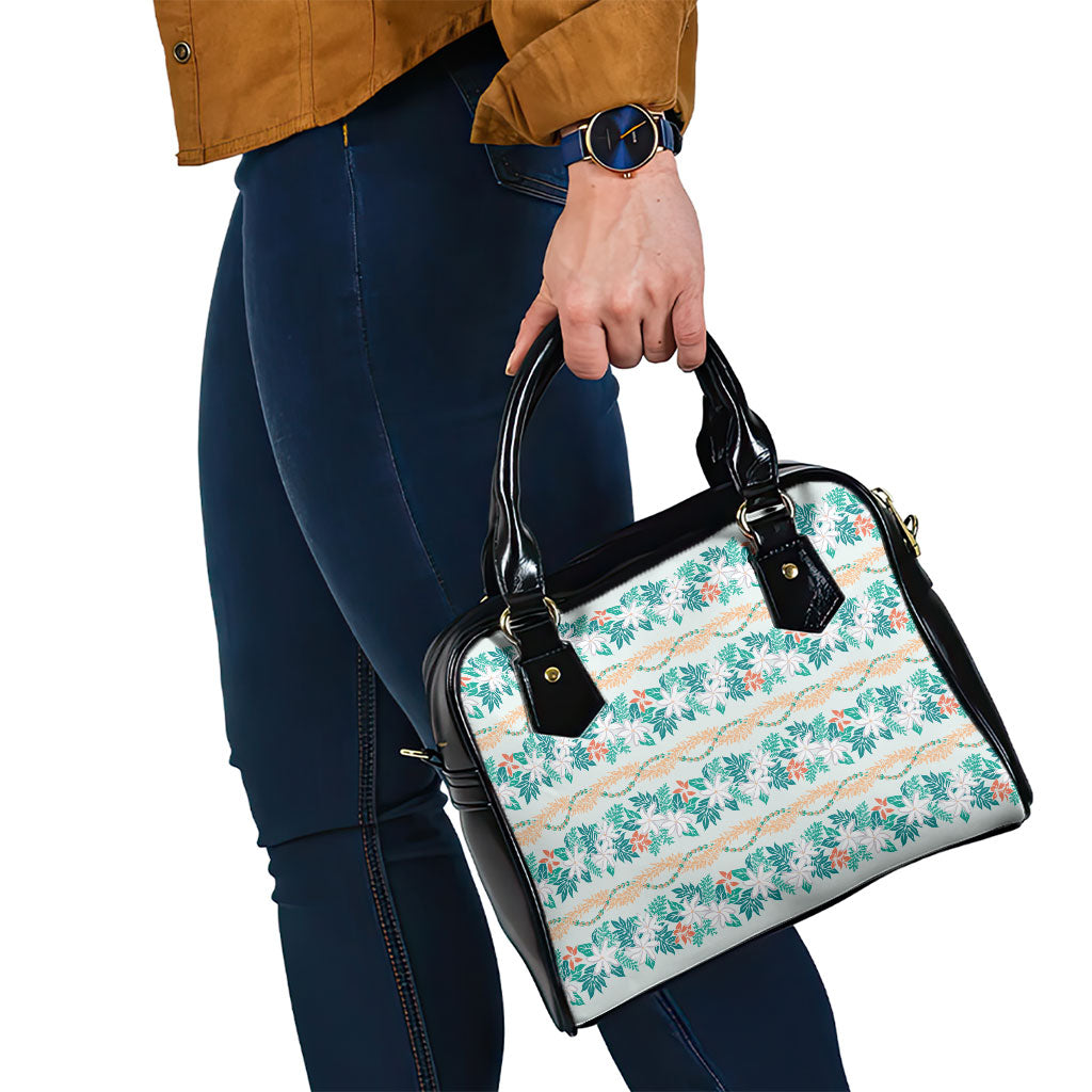 Monstera Tiare Plumeria Lei Pattern Shoulder Handbag Teal Version LT01 - Polynesian Pride