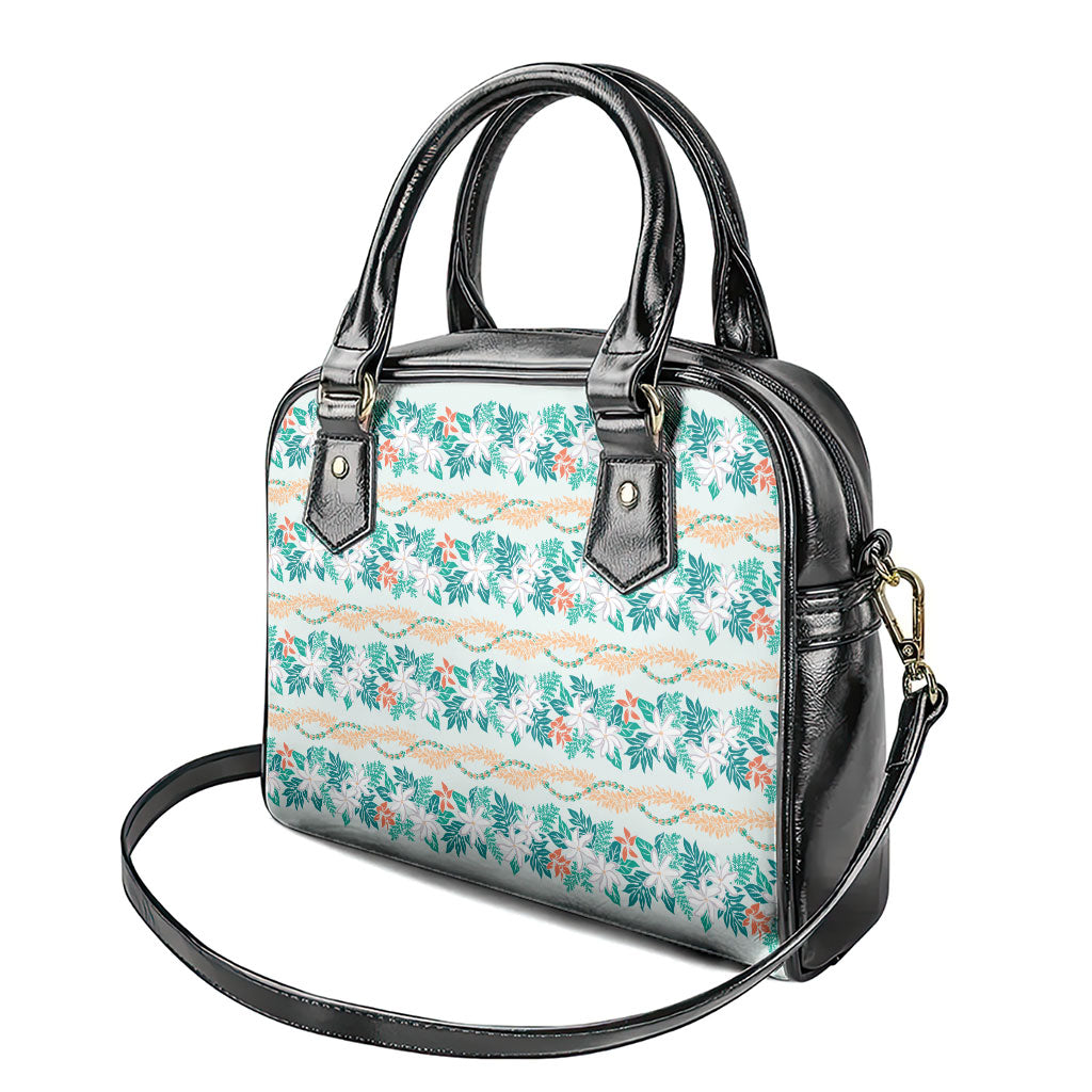 Monstera Tiare Plumeria Lei Pattern Shoulder Handbag Teal Version LT01 - Polynesian Pride