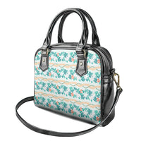 Monstera Tiare Plumeria Lei Pattern Shoulder Handbag Teal Version LT01 - Polynesian Pride