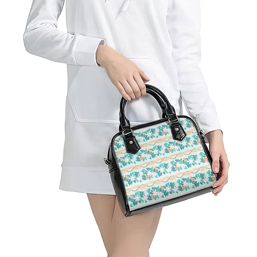 Monstera Tiare Plumeria Lei Pattern Shoulder Handbag Teal Version LT01 - Polynesian Pride