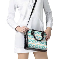 Monstera Tiare Plumeria Lei Pattern Shoulder Handbag Teal Version LT01 - Polynesian Pride