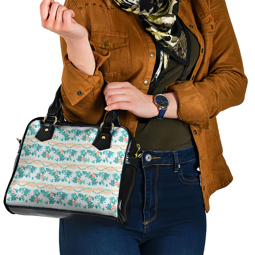Monstera Tiare Plumeria Lei Pattern Shoulder Handbag Teal Version LT01 - Polynesian Pride