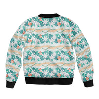 Monstera Tiare Plumeria Lei Pattern Sleeve Zip Bomber Jacket Teal Version