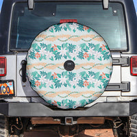 Monstera Tiare Plumeria Lei Pattern Spare Tire Cover Teal Version