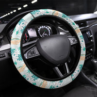 Monstera Tiare Plumeria Lei Pattern Steering Wheel Cover Teal Version