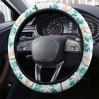 Monstera Tiare Plumeria Lei Pattern Steering Wheel Cover Teal Version