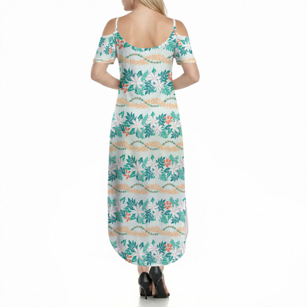 Monstera Tiare Plumeria Lei Pattern Summer Maxi Dress Teal Version