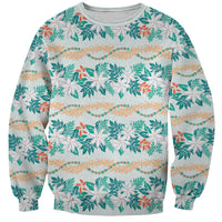 Monstera Tiare Plumeria Lei Pattern Sweatshirt Teal Version