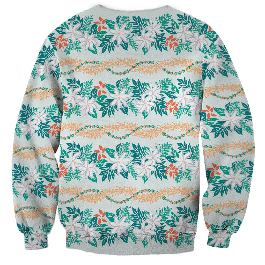 Monstera Tiare Plumeria Lei Pattern Sweatshirt Teal Version