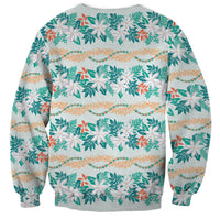 Monstera Tiare Plumeria Lei Pattern Sweatshirt Teal Version