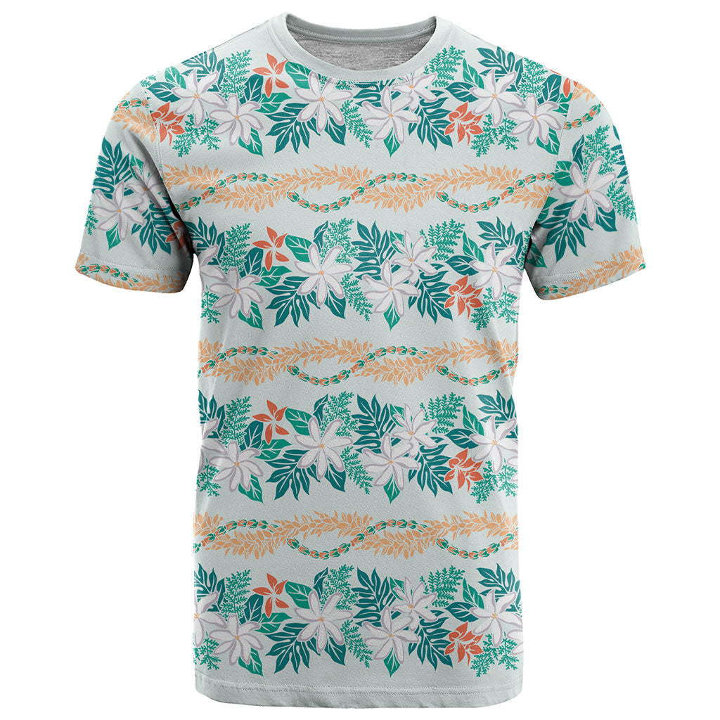 Monstera Tiare Plumeria Lei Pattern T Shirt Teal Version LT01 Teal - Polynesian Pride