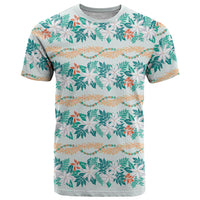 Monstera Tiare Plumeria Lei Pattern T Shirt Teal Version