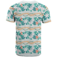 Monstera Tiare Plumeria Lei Pattern T Shirt Teal Version