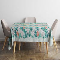 Monstera Tiare Plumeria Lei Pattern Tablecloth Teal Version LT01 - Polynesian Pride