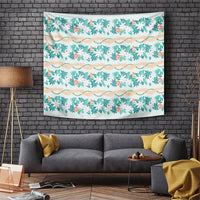 Monstera Tiare Plumeria Lei Pattern Tapestry Teal Version