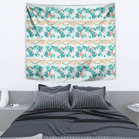 Monstera Tiare Plumeria Lei Pattern Tapestry Teal Version