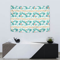 Monstera Tiare Plumeria Lei Pattern Tapestry Teal Version