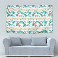 Monstera Tiare Plumeria Lei Pattern Tapestry Teal Version