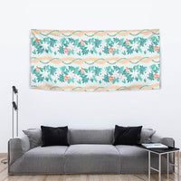 Monstera Tiare Plumeria Lei Pattern Tapestry Teal Version
