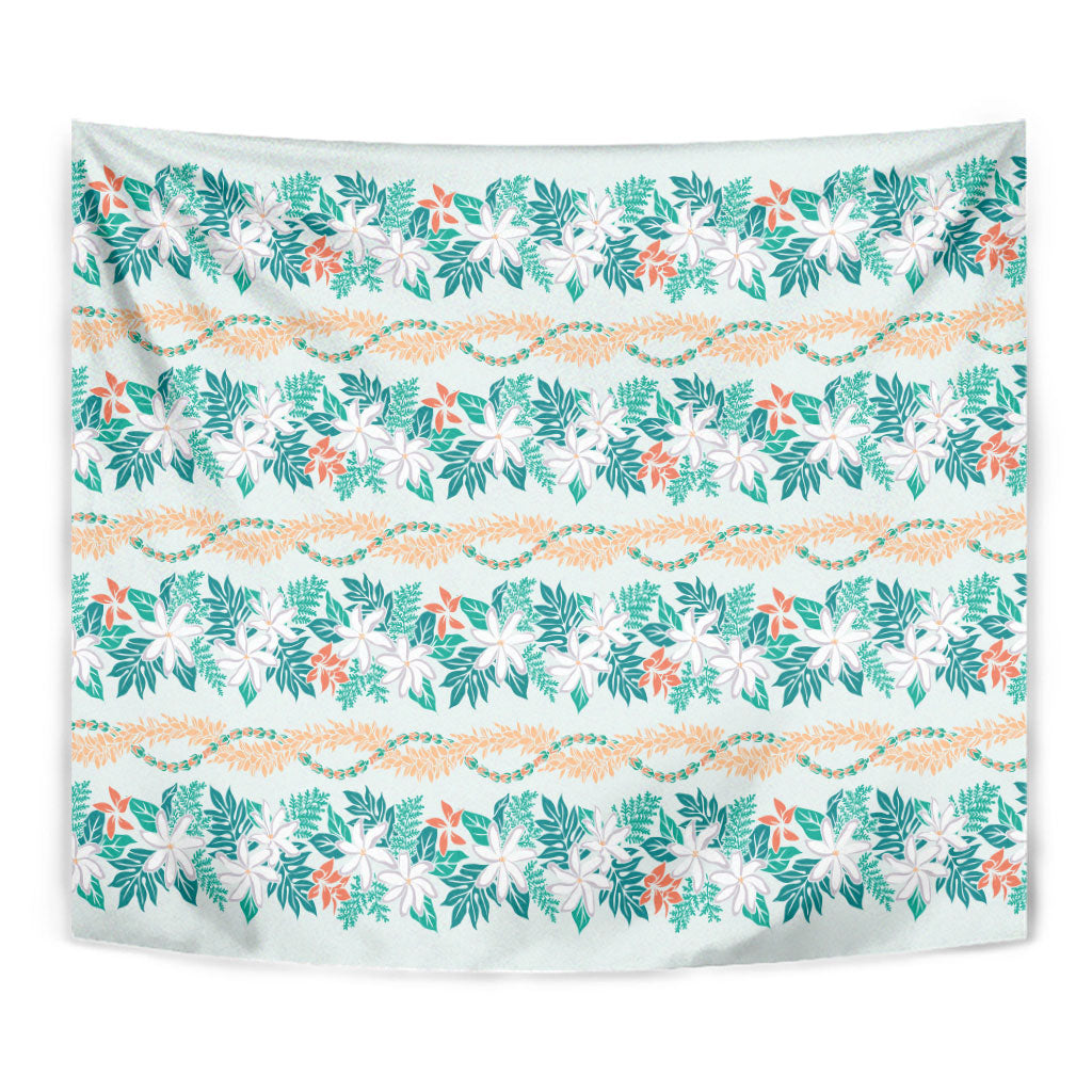 Monstera Tiare Plumeria Lei Pattern Tapestry Teal Version