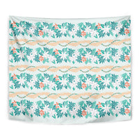 Monstera Tiare Plumeria Lei Pattern Tapestry Teal Version
