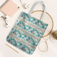 Monstera Tiare Plumeria Lei Pattern Tote Bag Teal Version LT01 White Strap One Size Teal - Polynesian Pride