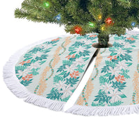 Monstera Tiare Plumeria Lei Pattern Tree Skirt Teal Version LT01 - Polynesian Pride