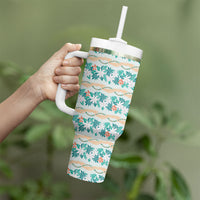 Monstera Tiare Plumeria Lei Pattern Tumbler With Handle Teal Version