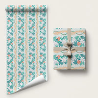 Monstera Tiare Plumeria Lei Pattern Wrapping Paper Teal Version