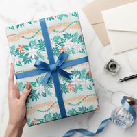 Monstera Tiare Plumeria Lei Pattern Wrapping Paper Teal Version