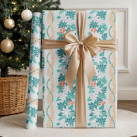 Monstera Tiare Plumeria Lei Pattern Wrapping Paper Teal Version