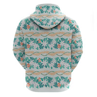 Monstera Tiare Plumeria Lei Pattern Zip Hoodie Teal Version LT01 - Polynesian Pride