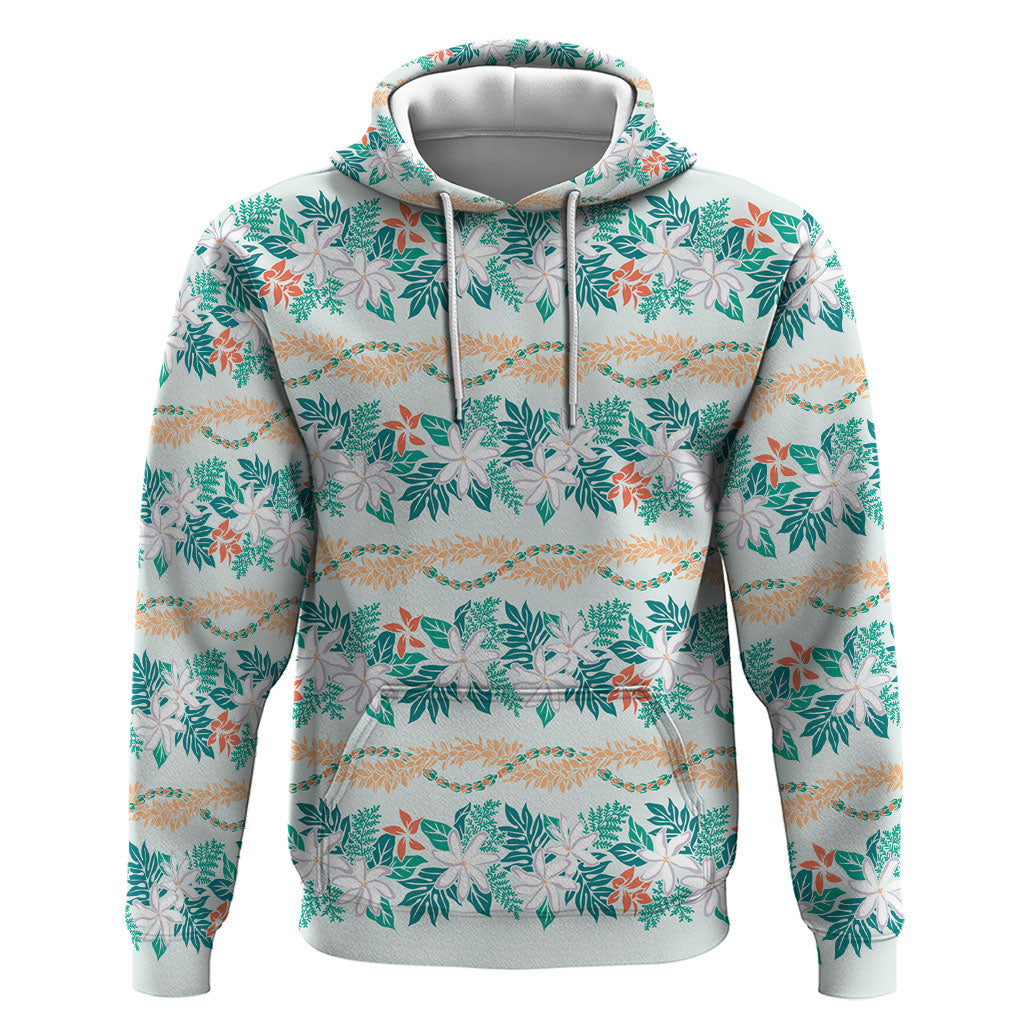 Monstera Tiare Plumeria Lei Pattern Zip Hoodie Teal Version LT01 Pullover Hoodie Teal - Polynesian Pride