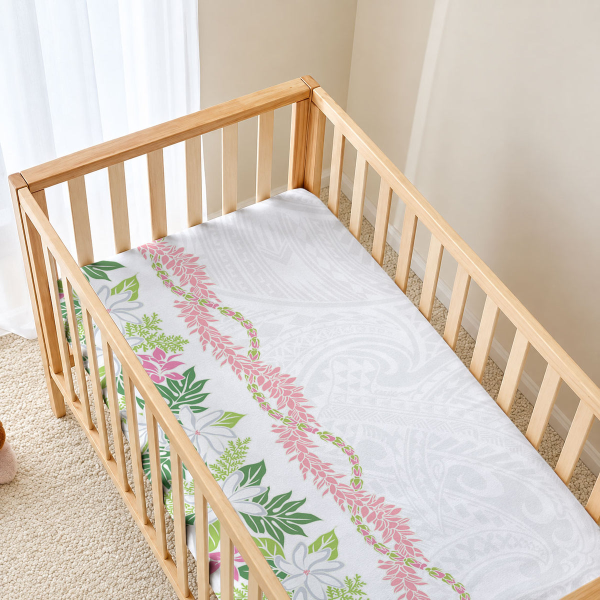 Monstera Tiare Plumeria Baby Bed Cover Green Polynesian Pattern LT01 - Polynesian Pride