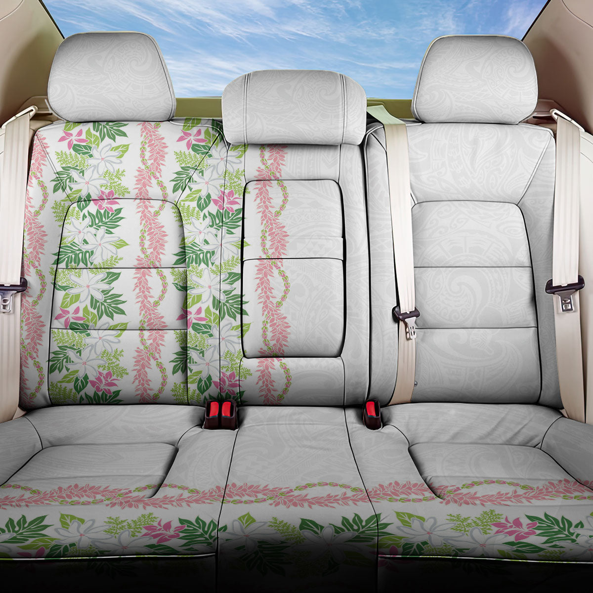 Monstera Tiare Plumeria Back Car Seat Cover Green Polynesian Pattern LT01 One Size Green - Polynesian Pride
