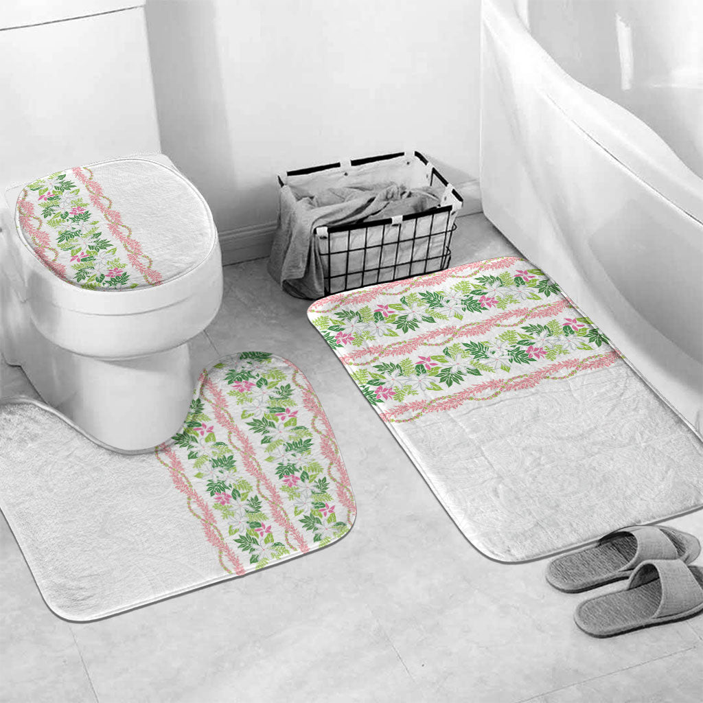 Monstera Tiare Plumeria Bathroom Set Green Polynesian Pattern LT01 Mat Set Only (3 pcs) One Size Green - Polynesian Pride