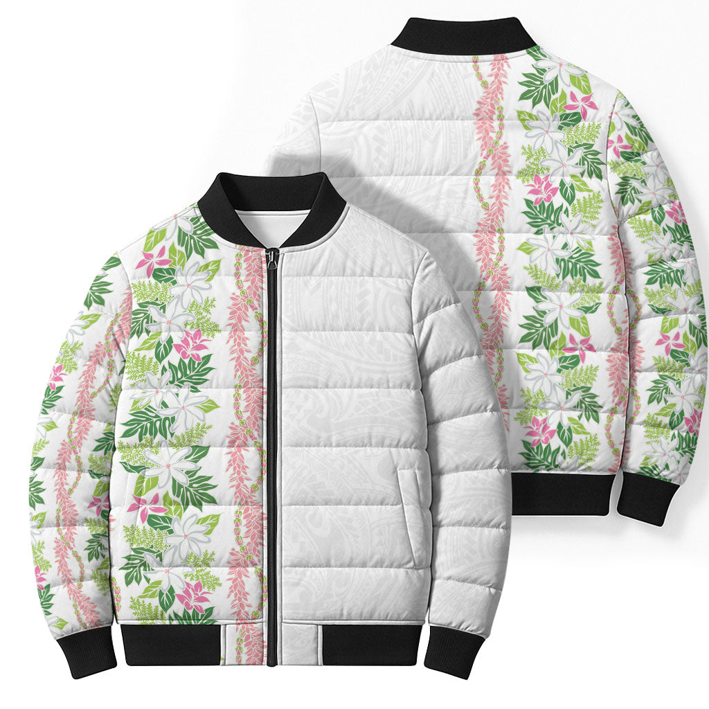 Monstera Tiare Plumeria Bomber Puffer Jacket Green Polynesian Pattern LT01 - Polynesian Pride