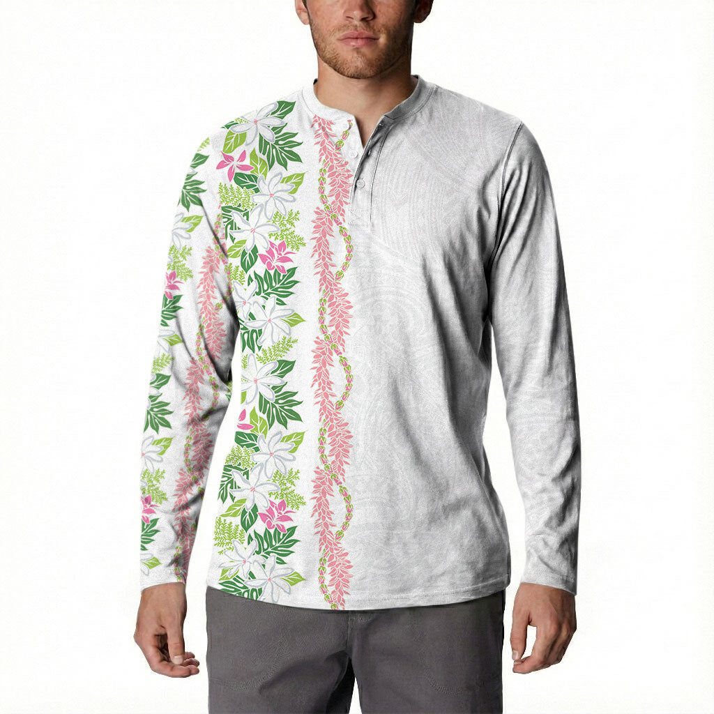 Monstera Tiare Plumeria Button Sweatshirt Green Polynesian Pattern LT01 - Polynesian Pride