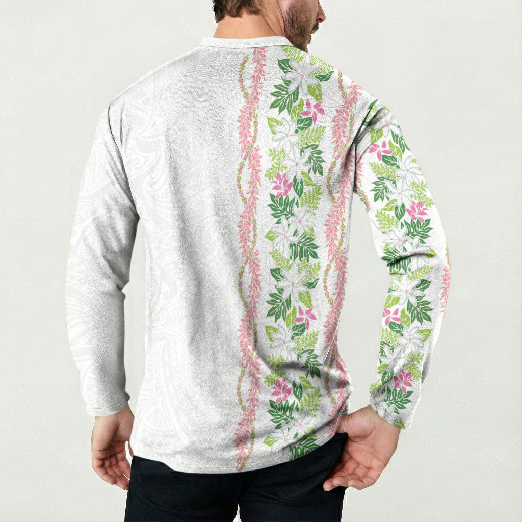 Monstera Tiare Plumeria Button Sweatshirt Green Polynesian Pattern LT01 - Polynesian Pride