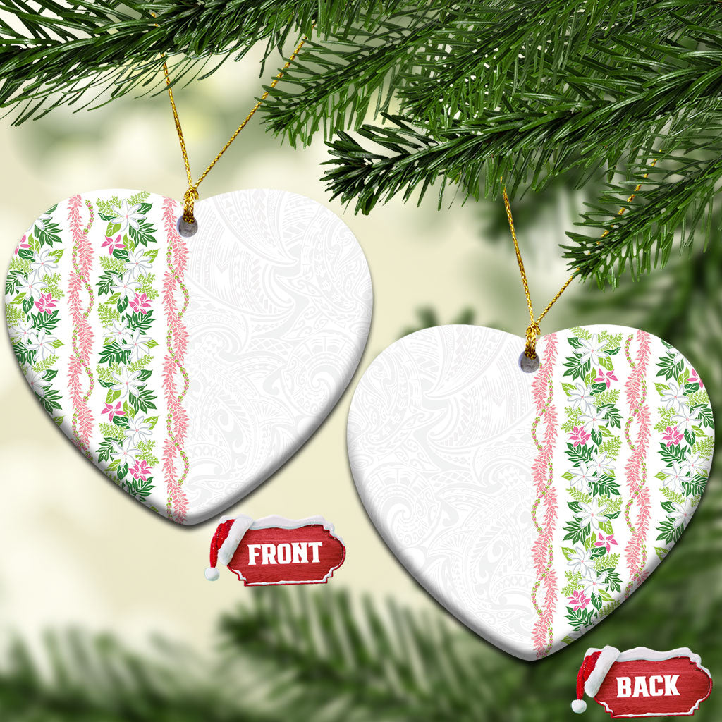 Monstera Tiare Plumeria Ceramic Ornament Green Polynesian Pattern LT01 Heart Green - Polynesian Pride