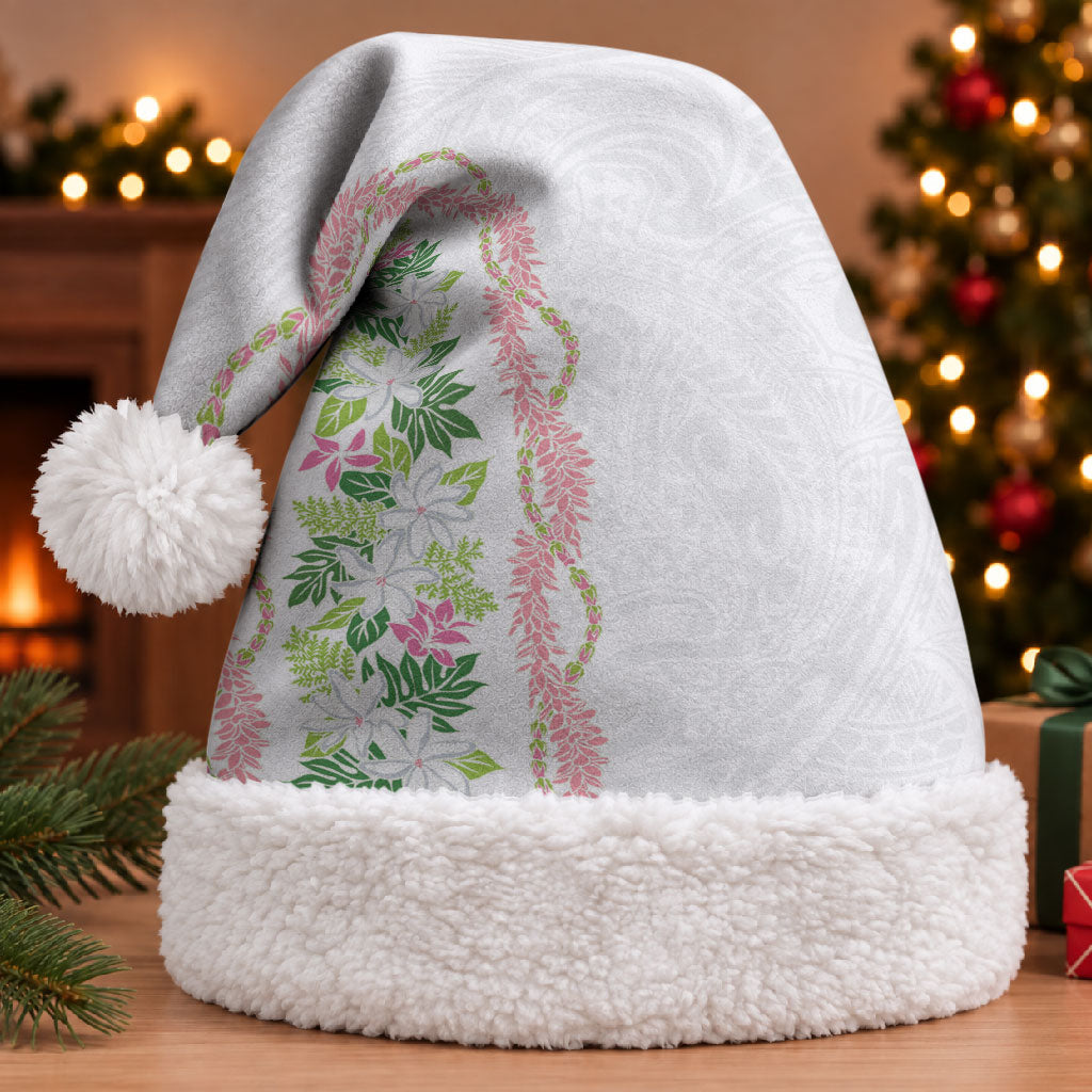 Monstera Tiare Plumeria Christmas Santa Hat Green Polynesian Pattern LT01 With Fur Green - Polynesian Pride