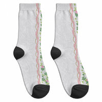 Monstera Tiare Plumeria Crew Socks Green Polynesian Pattern