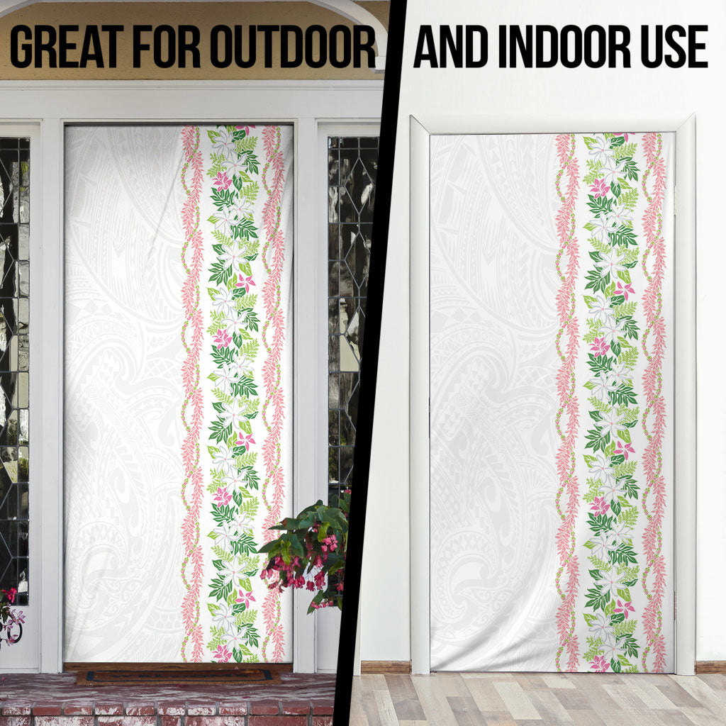 Monstera Tiare Plumeria Door Cover Green Polynesian Pattern LT01 - Polynesian Pride