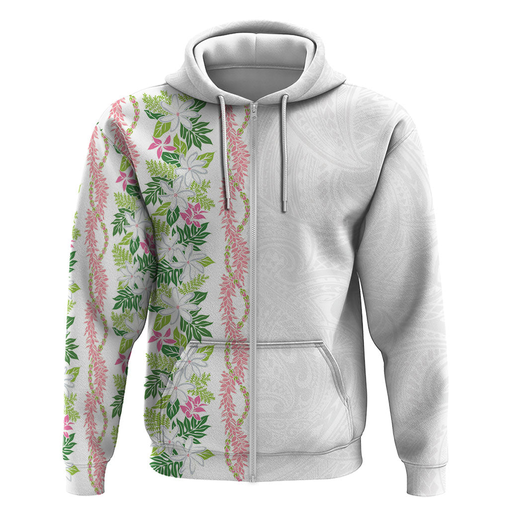 Monstera Tiare Plumeria Hoodie Green Polynesian Pattern LT01 Zip Hoodie Green - Polynesian Pride