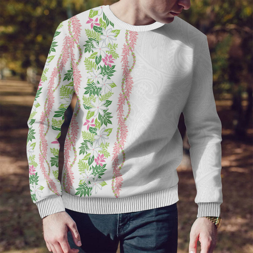 Monstera Tiare Plumeria Ugly Christmas Sweater Green Polynesian Pattern LT01 - Polynesian Pride