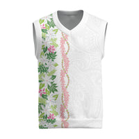 Monstera Tiare Plumeria Christmas Knitted V-Neck Vest Green Polynesian Pattern LT01 Green - Polynesian Pride