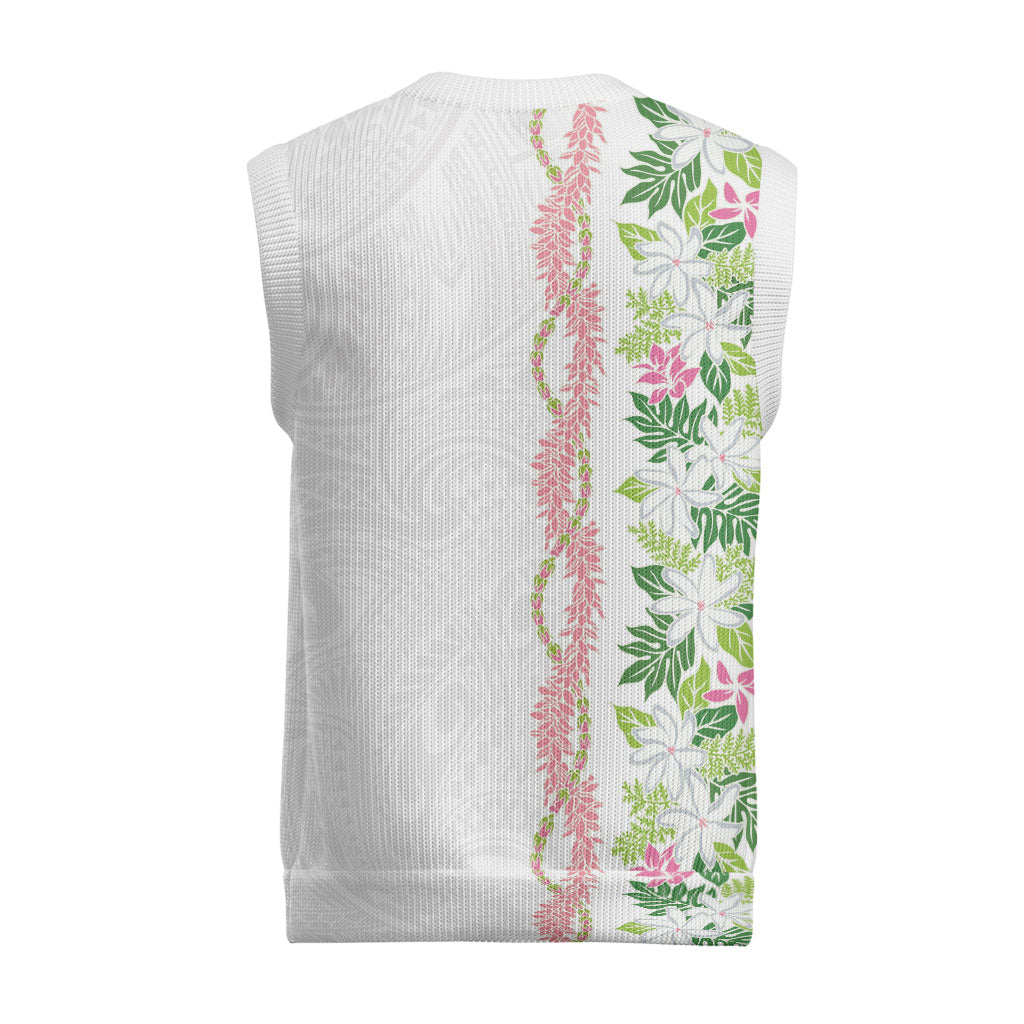 Monstera Tiare Plumeria Christmas Knitted V-Neck Vest Green Polynesian Pattern LT01 - Polynesian Pride