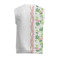 Monstera Tiare Plumeria Christmas Knitted V-Neck Vest Green Polynesian Pattern LT01 - Polynesian Pride