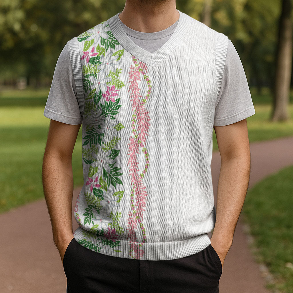 Monstera Tiare Plumeria Christmas Knitted V-Neck Vest Green Polynesian Pattern LT01 - Polynesian Pride