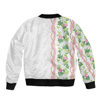 Monstera Tiare Plumeria Sleeve Zip Bomber Jacket Green Polynesian Pattern LT01 - Polynesian Pride